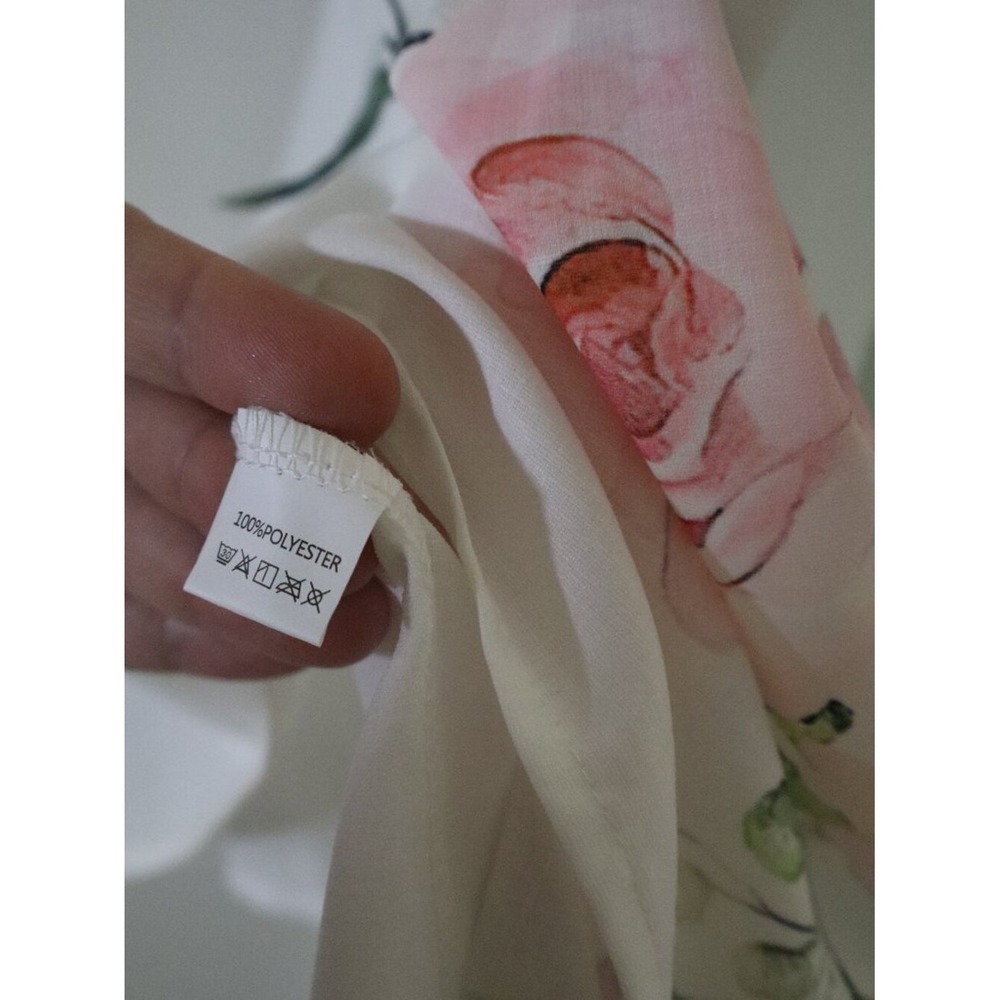 Cottagecore Boho Sheer Floral Blouse 0XL White Pink Rose Airy Flowy Top - Picture 4 of 6